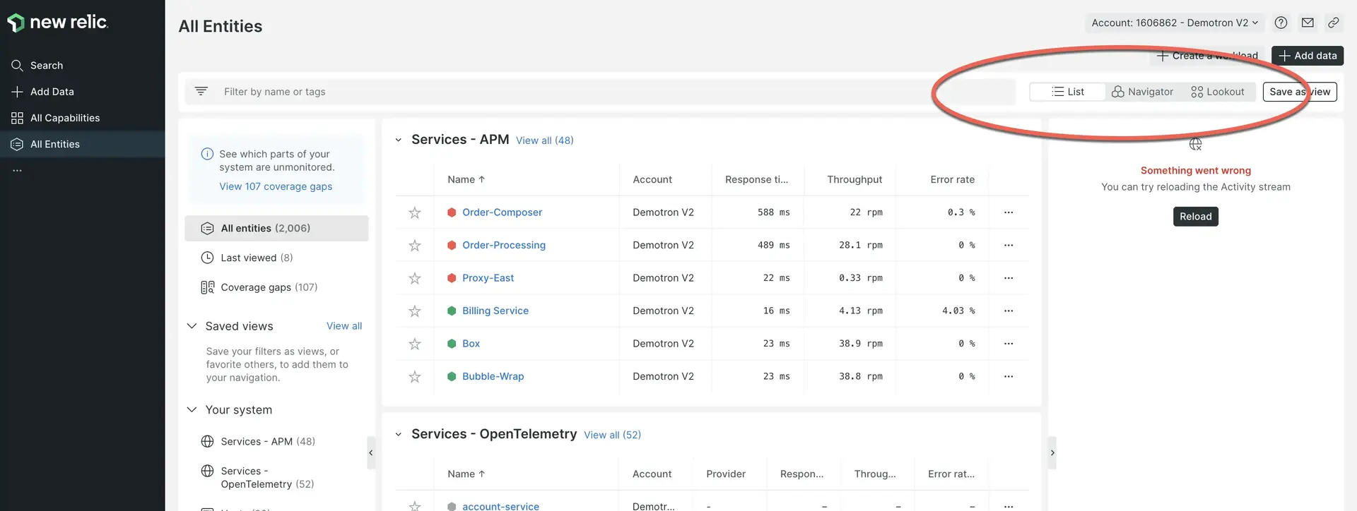 New Relic entity explorer New Relic entity explorer