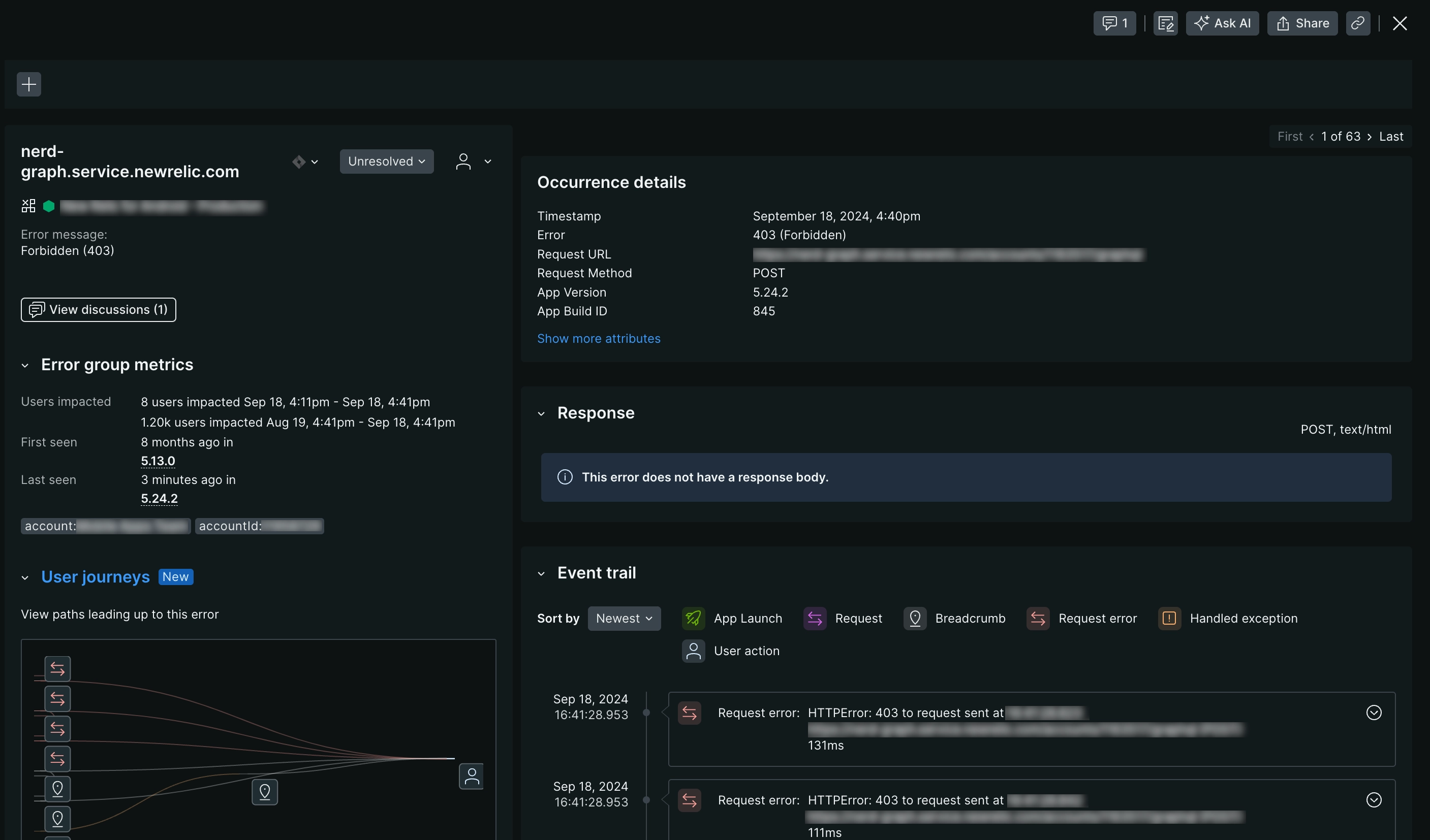 Request errors details page Screenshot of the request errors details page