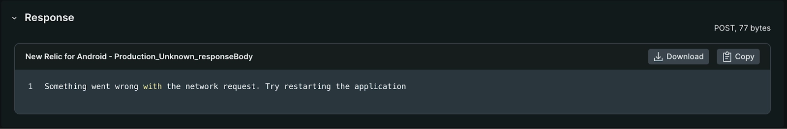 Request errors response section Screenshot of the request errors response