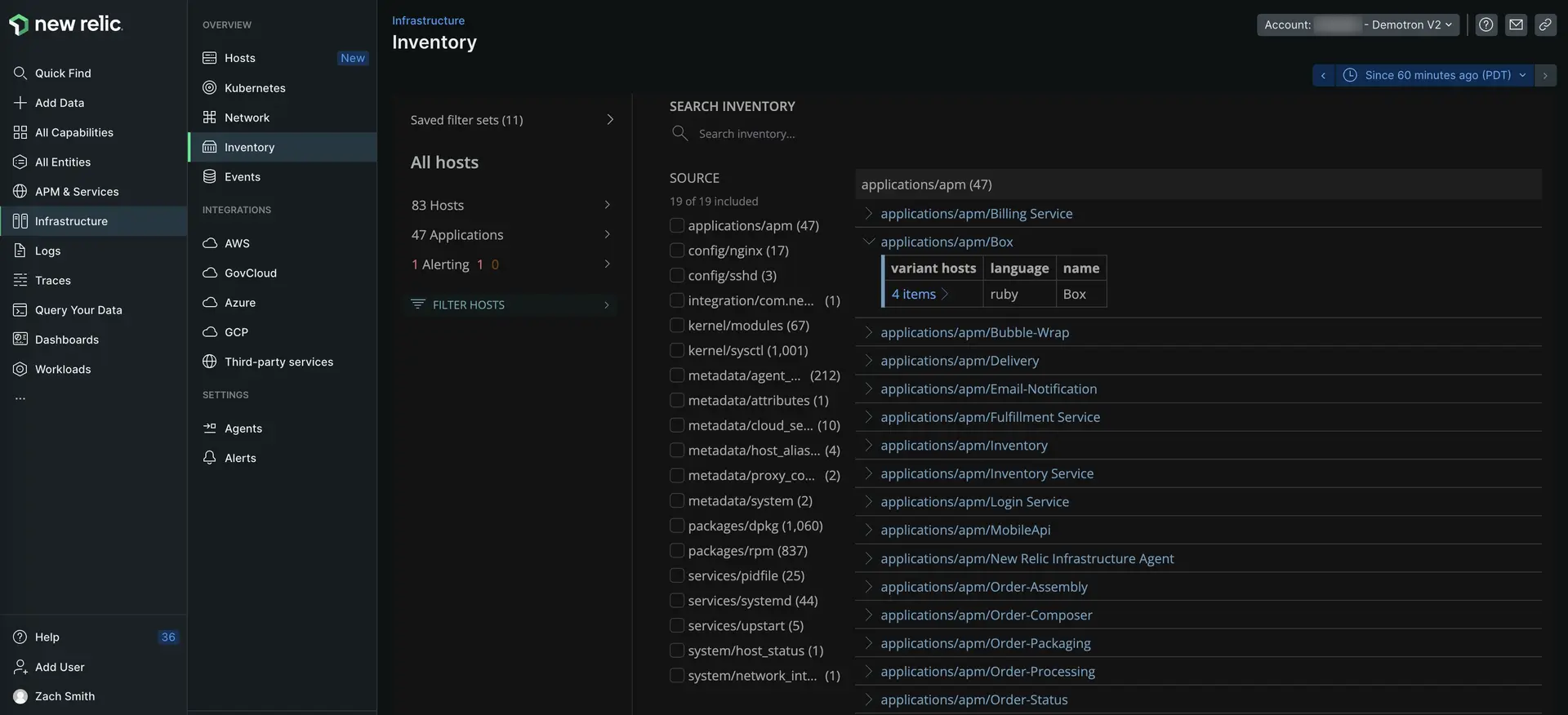 New Relic - Infrastructure monitoring - Inventory New Relic - Infrastructure monitoring - Inventory