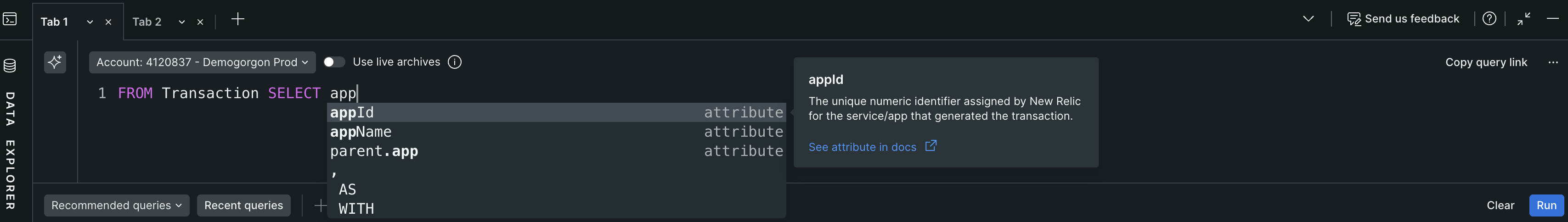 nrql_query02.png A screenshot of a NRQL query using the previous screenshot and adding Select