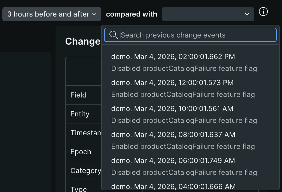 Screenshot showing how to compare changes using the dropdown menu